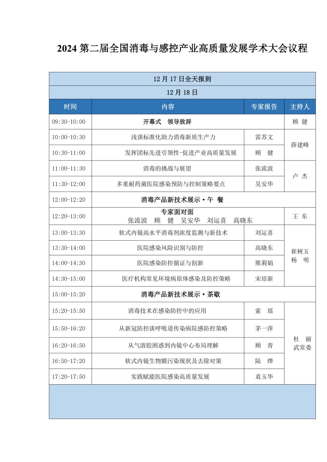 2024第二届全国消毒与感控产业高质量发展学术大会议程